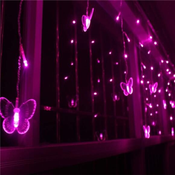 USB Powered String Light 13FT 96LED Curtain Light 16 Butterflies Strings 8 Mode - Picture 2 of 8